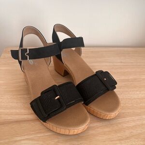 Dr. Scholl's Black Chunky Heel Sandals with Buckle Detail